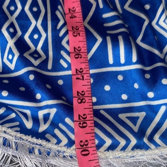 Adam Couture luxury  silky blue white urban print fringe maxi kaftan dress - Picture 12 of 12